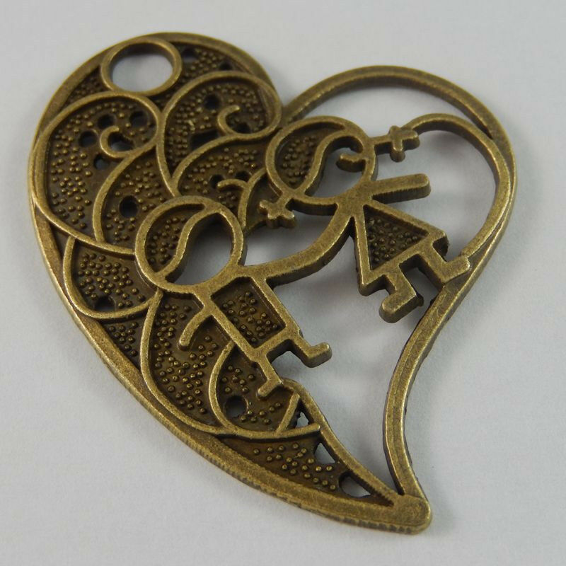 8 pcs Antiqued Bronze Heart Pendant Charm Jewelry Crafts Couple Lover 46*36*2mm