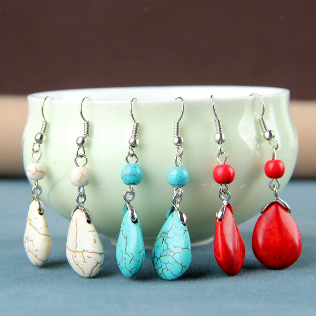 Temperament Texture Turquoise Earrings Bridal Dangle Drop Ear Rings White