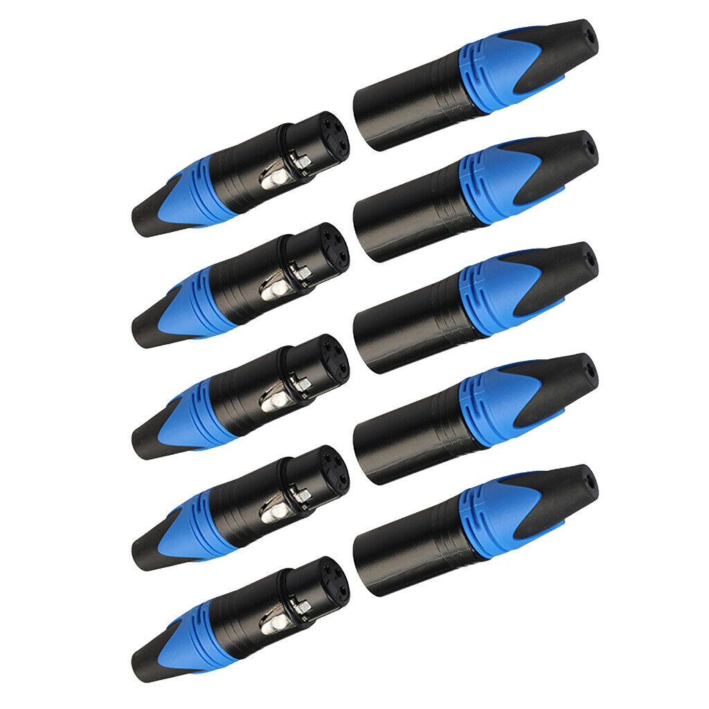 10 Pack XLR 3 Pin Male/Female Plugs Audio Mic Cable Plug Connector -Blue