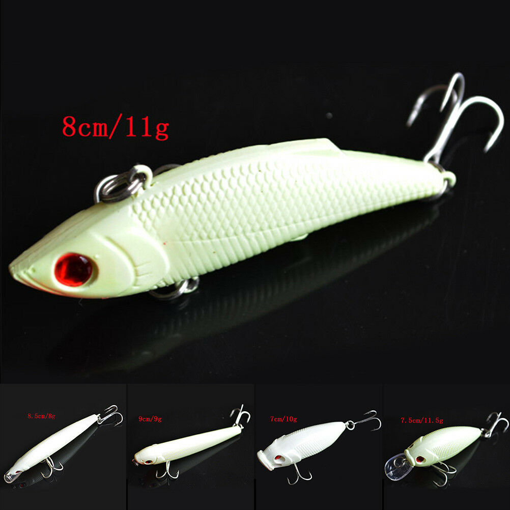 Fishing Lure Bait Kit Luminous VIBper Crank Minnow Pencil Glow Lures 5X L JB BU
