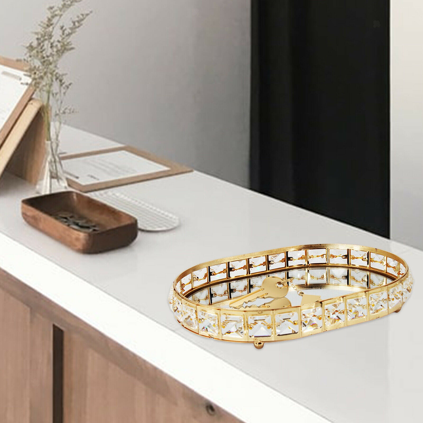 Crystal Cosmetic Vanity Tray Oval Makeup Tray Cosmetic Perfume Bottle Trays