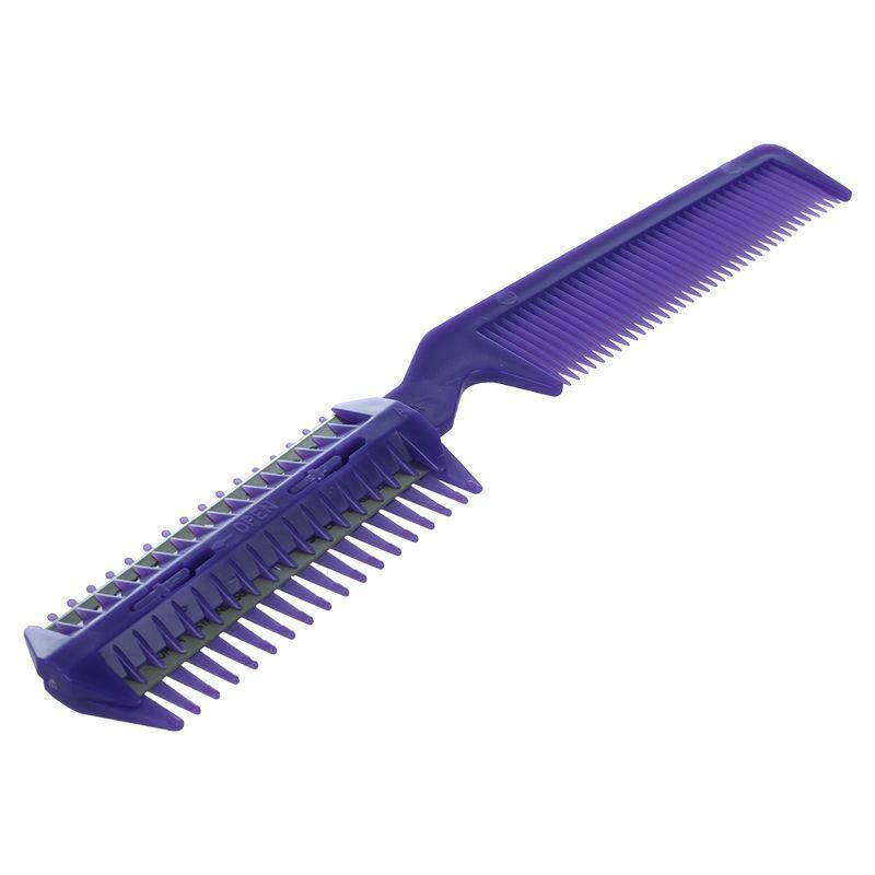 Metal Blade Razor Plastic Hair Comb Cutter Trimmer Purple F8I1
