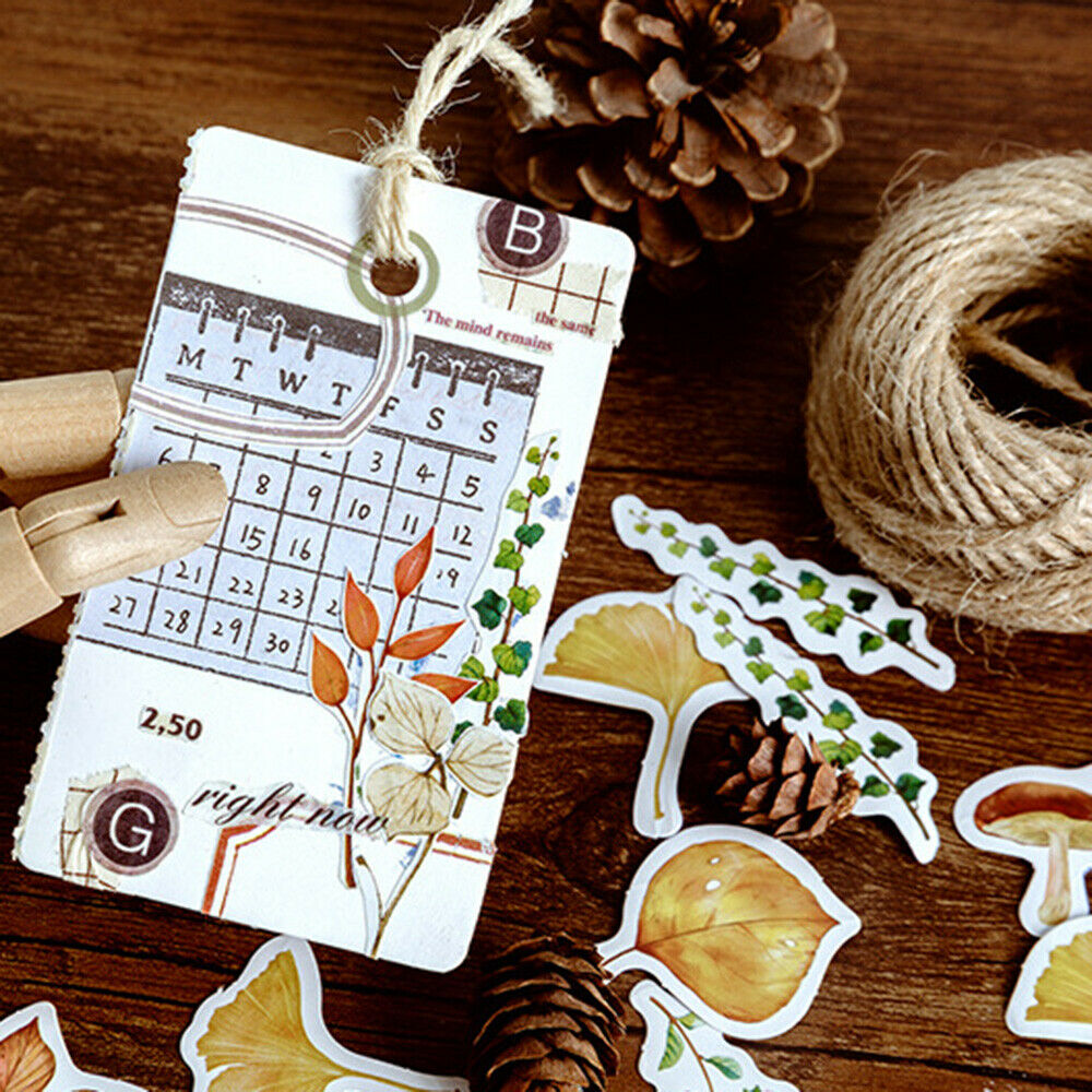 46Pcs Fallen Leaves Plants Scrapbooking Stickers Adhesive Paper Craft Stationery