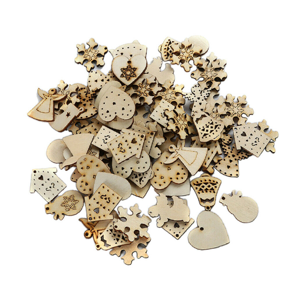 50 Pieces Mixed Wood Shapes Unfinished Slices Christmas Embellishments DIY
