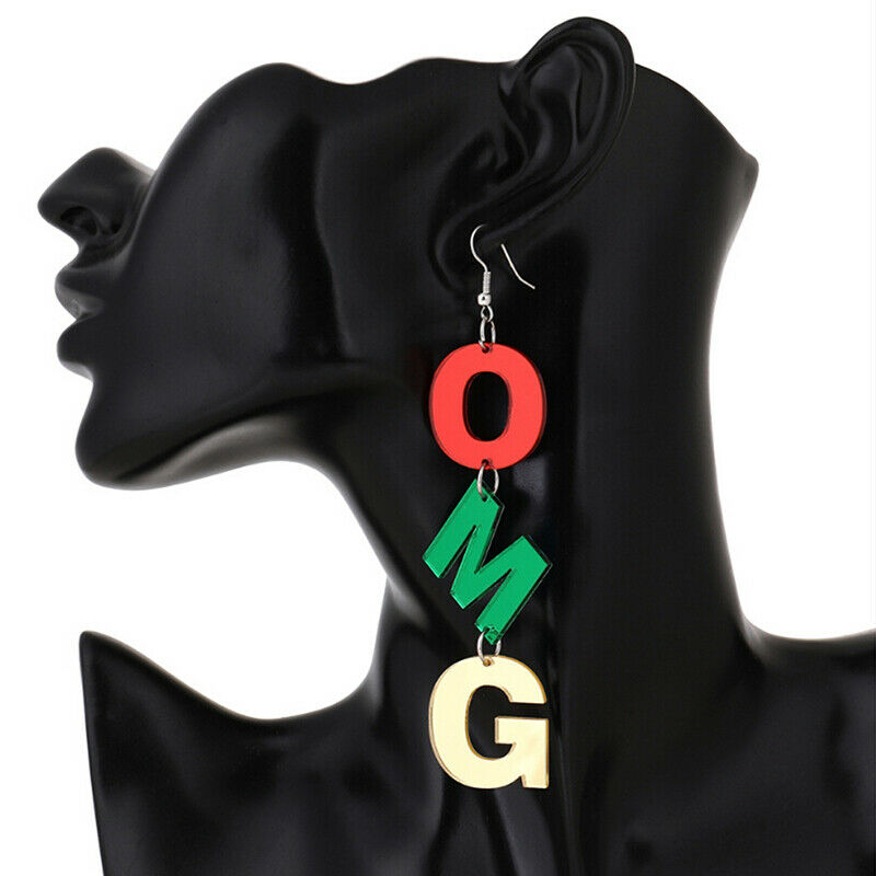 Funky Acrylic Hip Hop Long Dangle Drop Colorful OMG Shape Earrings Jewelr.l8