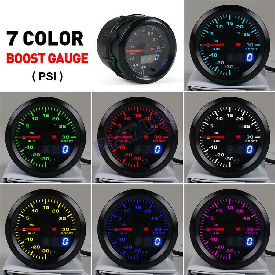2" LED Car Turbo Boost Meter Psi Pressure Gauge 0-30PSI 0-30 IN.HG Universal