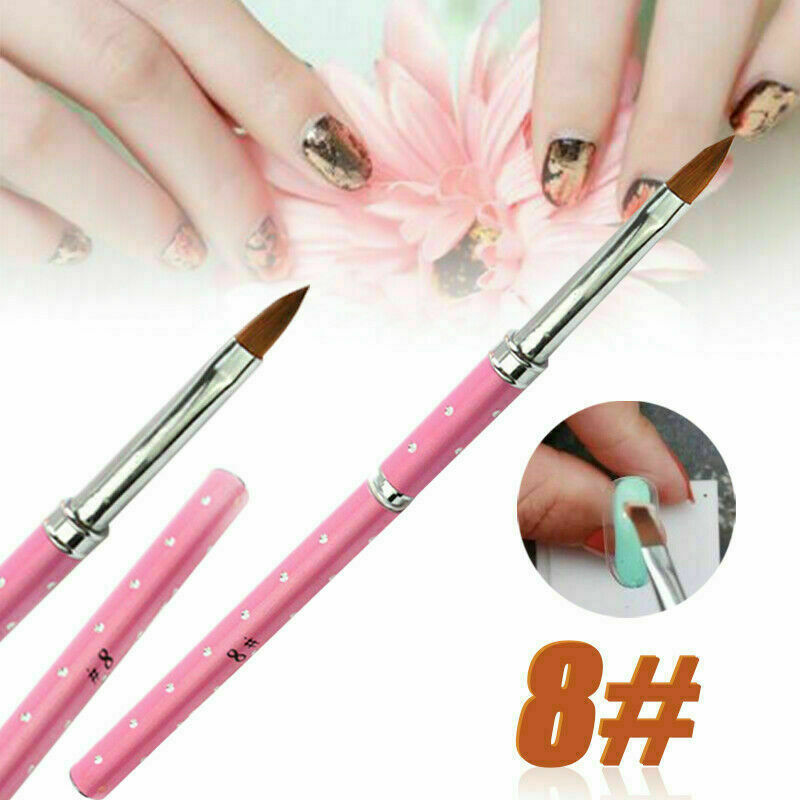 1 PC Nail Art Acrylic Brush Metal Handle with Diamond Hair Pencils 8#