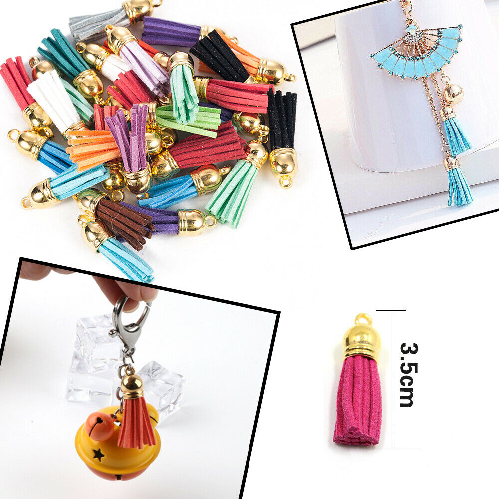 Wholesale 30Pcs Suede Leather Tassel DIY Keychain Pendant Jewelry Finding Charms