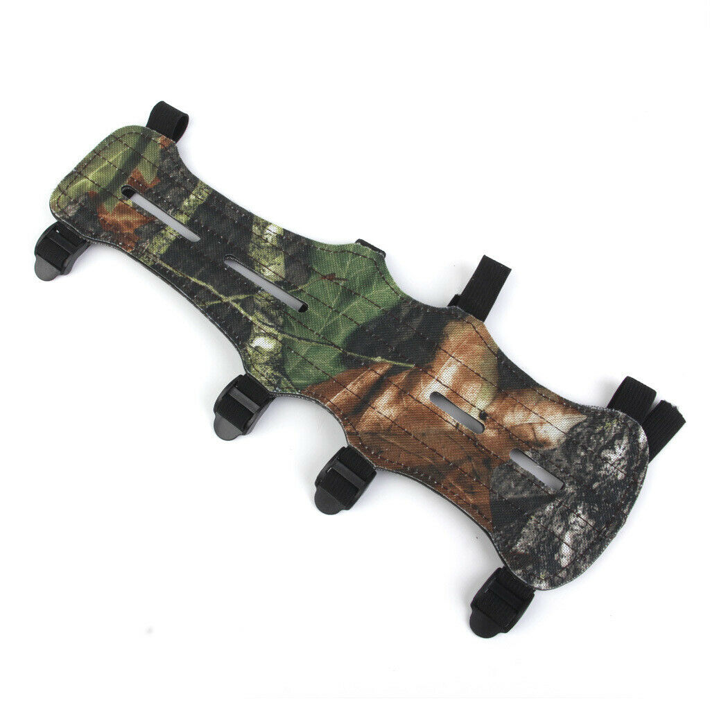 Adjustable Leather Archery Arm Guard Camo 4 Straps & Silicone Finger Saver
