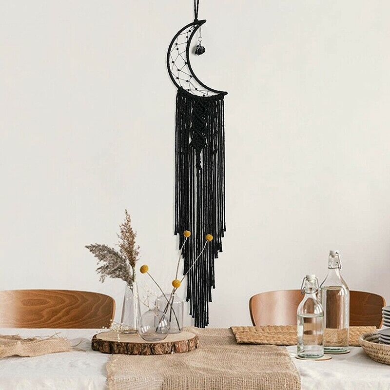 Dream Catcher Black Boho Decor with Crystal Stone Moon Dream Catchers for BeX5P4