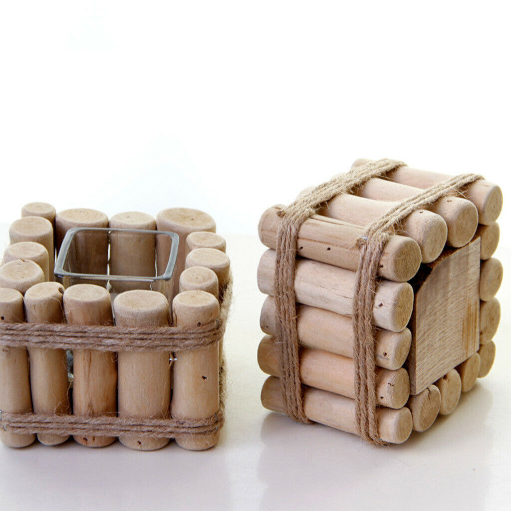 Wooden Square Candle Holder European Pastoral Style Wood Desk Ornament