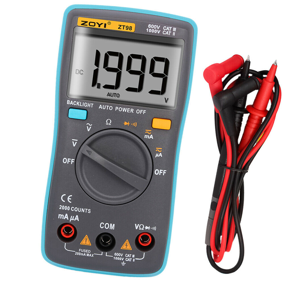 Auto-ranging Digital Multimeter 2000 Counts LCD Backlight AC/DC Ammeter Ohm