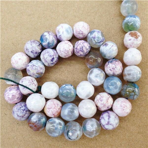 1 Strand 8mm Purple Fire Dragon Veins Agate Round Ball Loose Beads 15.5" HH9024