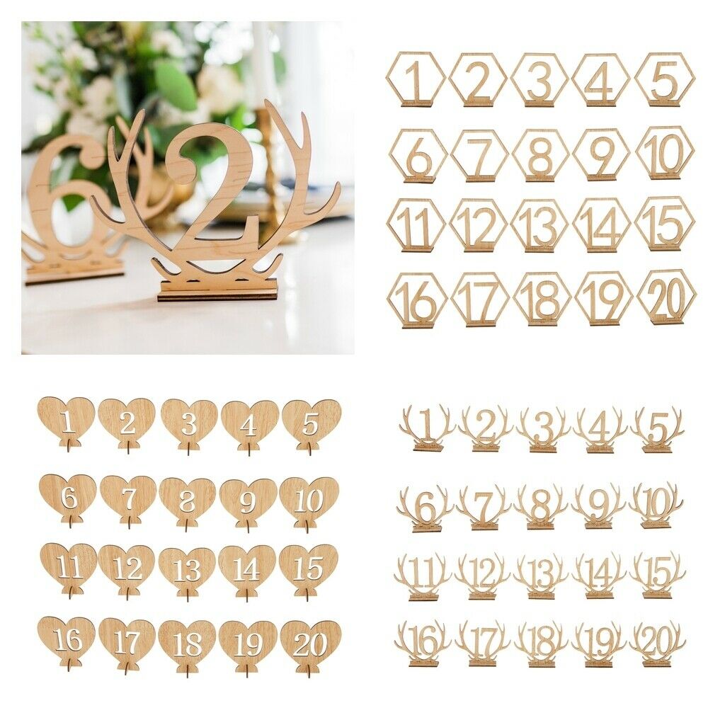 Wooden Antler Freestanding 1-20 Table Number Sign Stand Wedding Table Decor