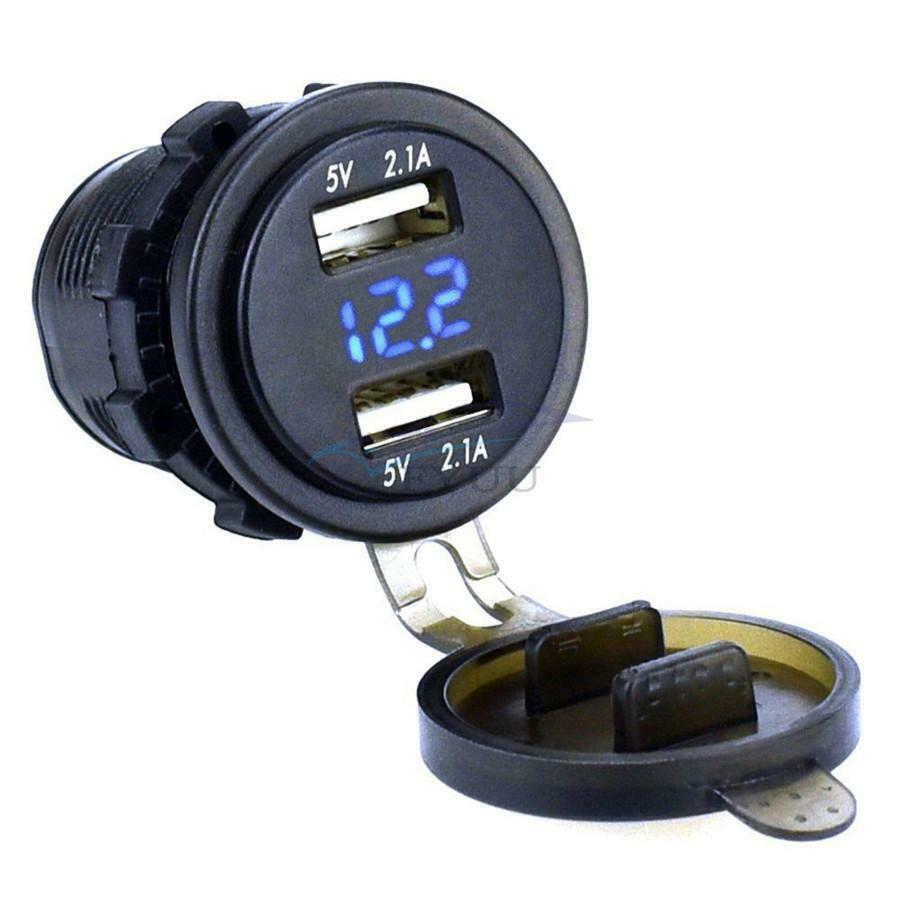 12-24V Overcharge Protection Dual USB BlueTerminal LED Digital Display Voltmeter