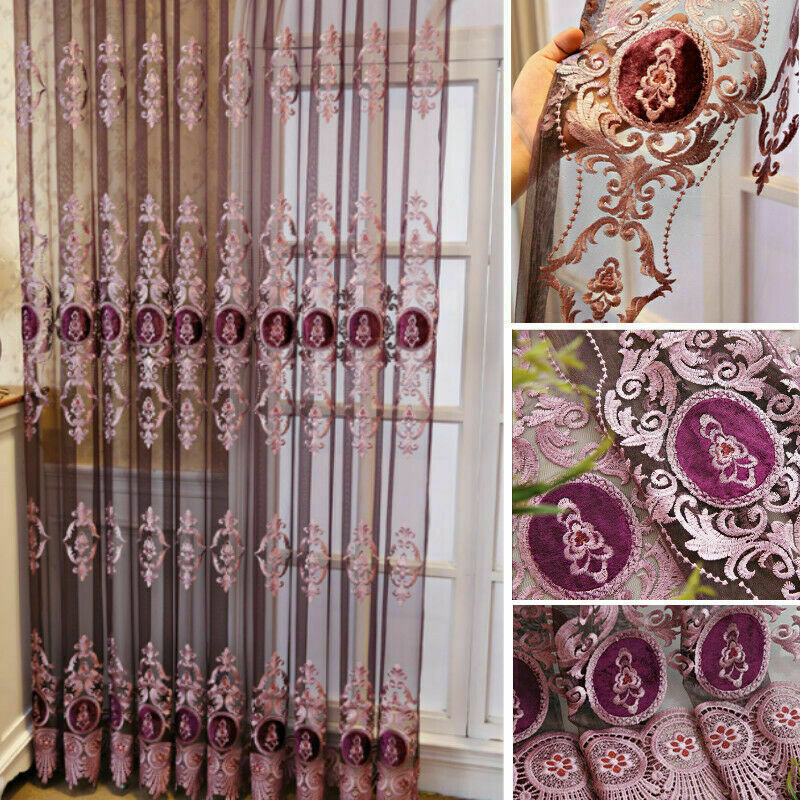 1 X European Tulle Curtain Fabric Semi-finished Lace Embroidered Sheer Drape UK