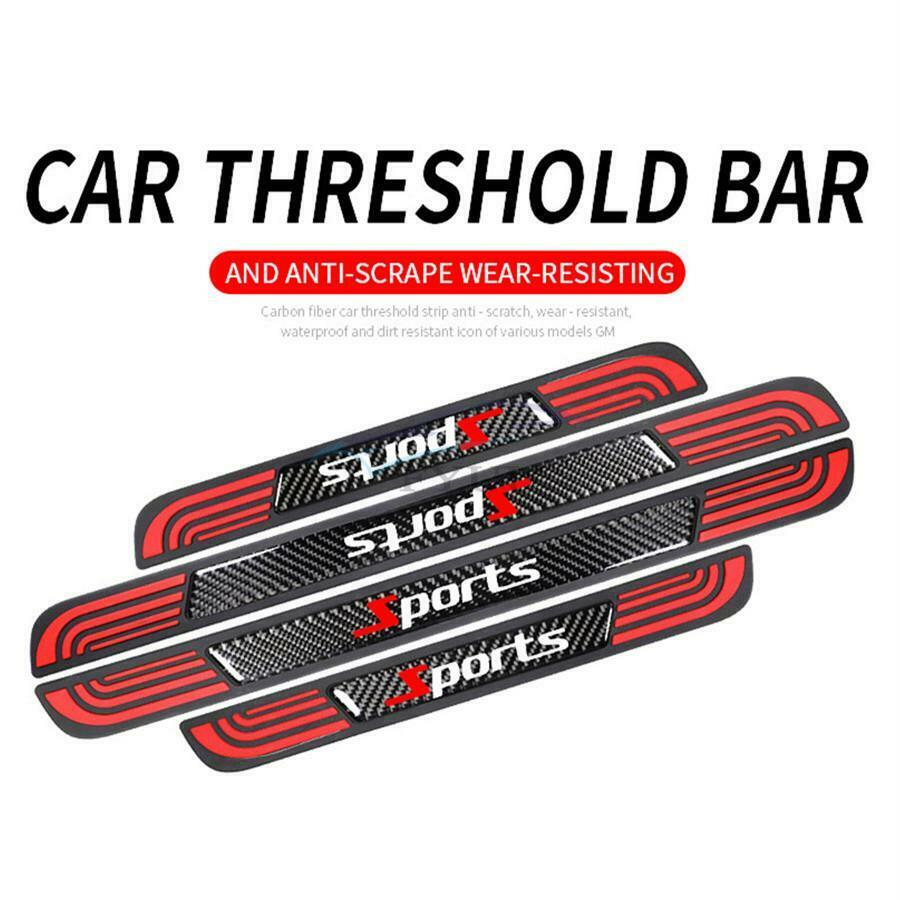 4PC Universal Rubber+Carbon Fiber Car Door Scuff Sill Cover Panel Step Protector