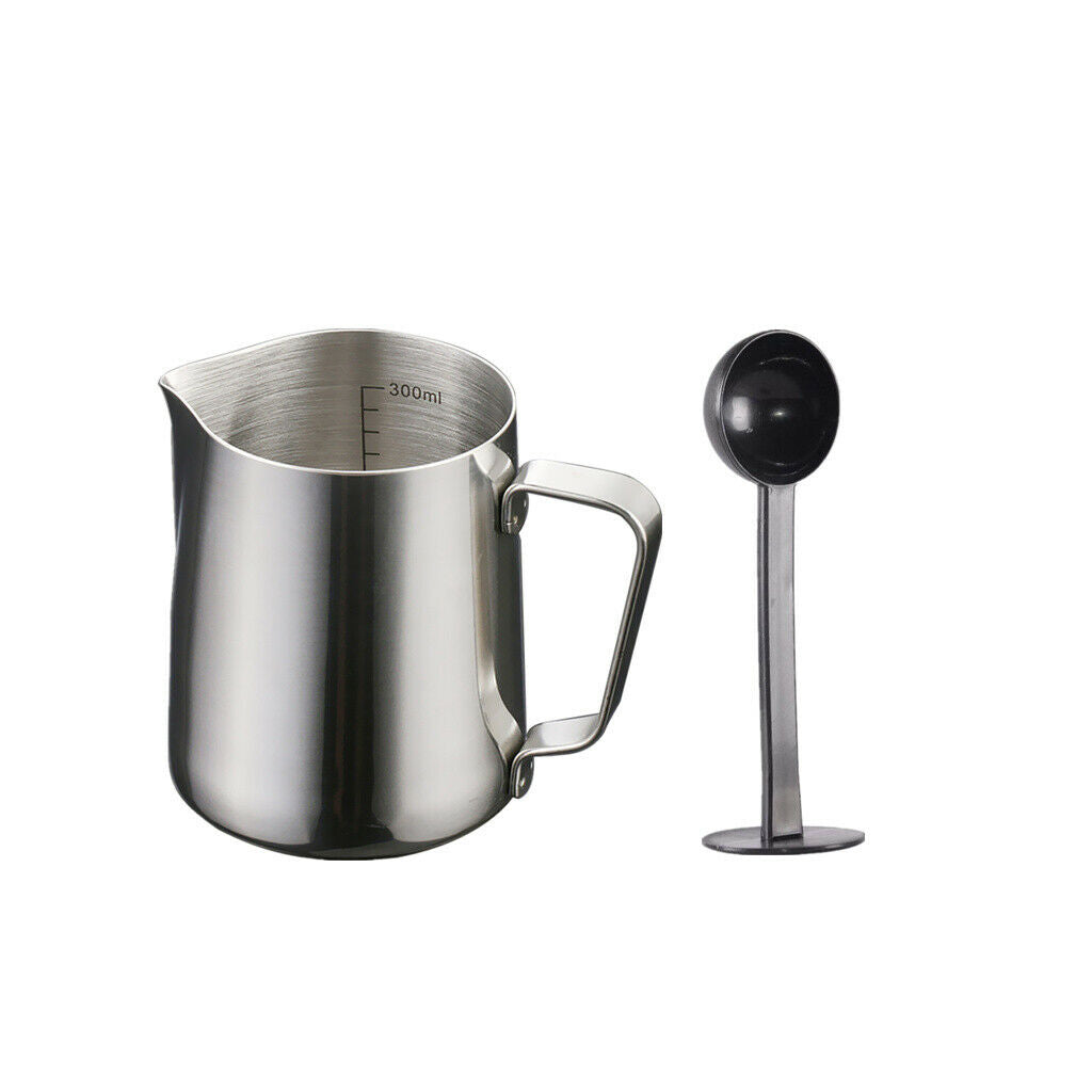 350ml Stainless Steel Coffee Frothing Milk Tea Latte Scale Jug with Scoop