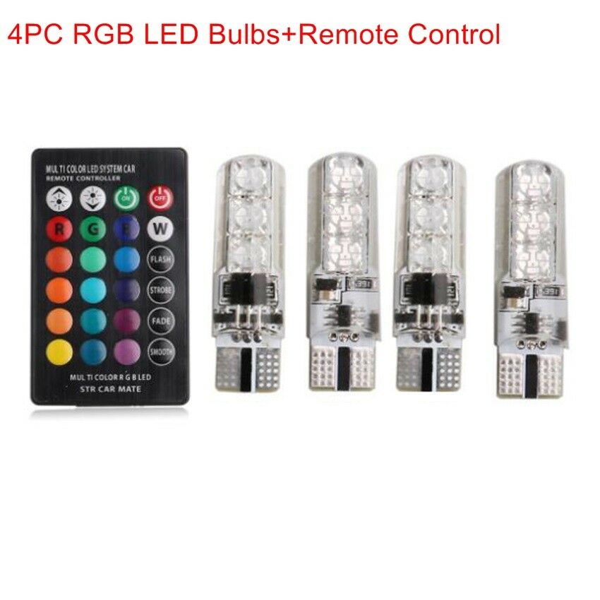 4PCS T10 W5W 5050 SMD RGB LED Remote Control Multi Color Light Car Wedge Bulb
