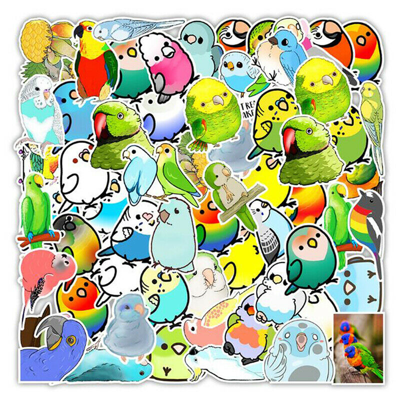50Pcs Cute Animal Birds Stickers Laptop Phone Skateboard Car Suitcase Dec Kt
