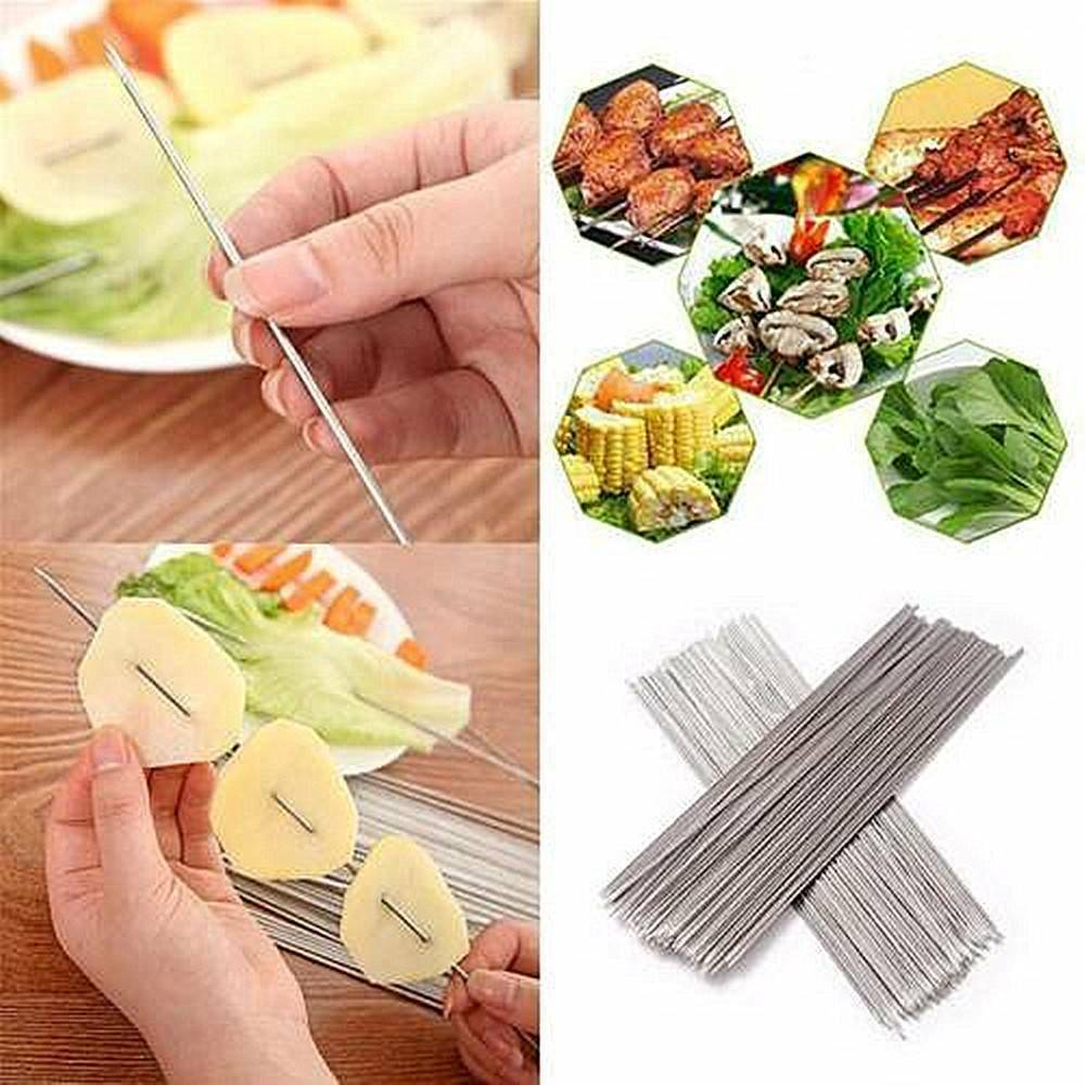 10x Reusable Stainless-Steel Barbecue Metal Skewers Needle BBQ Grill Kebab Stick