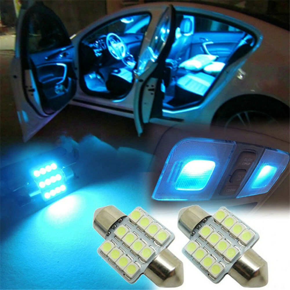 13pcs/set Blue LED Bulbs Car Interior T10&31mm Map Dome License Plate Light Kit