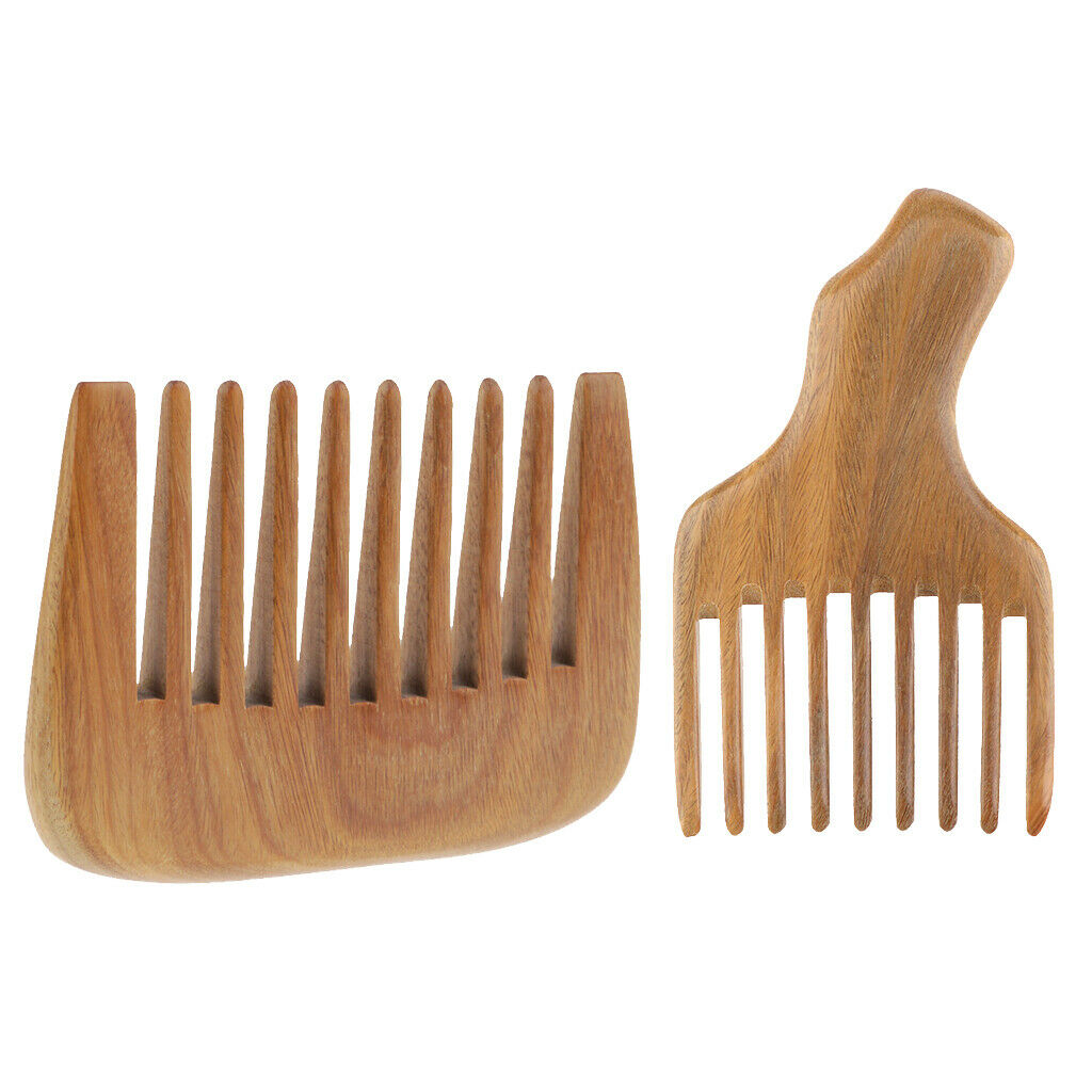 2 Styles Natural Sandalwood Wooden Comb with Wide Tooth