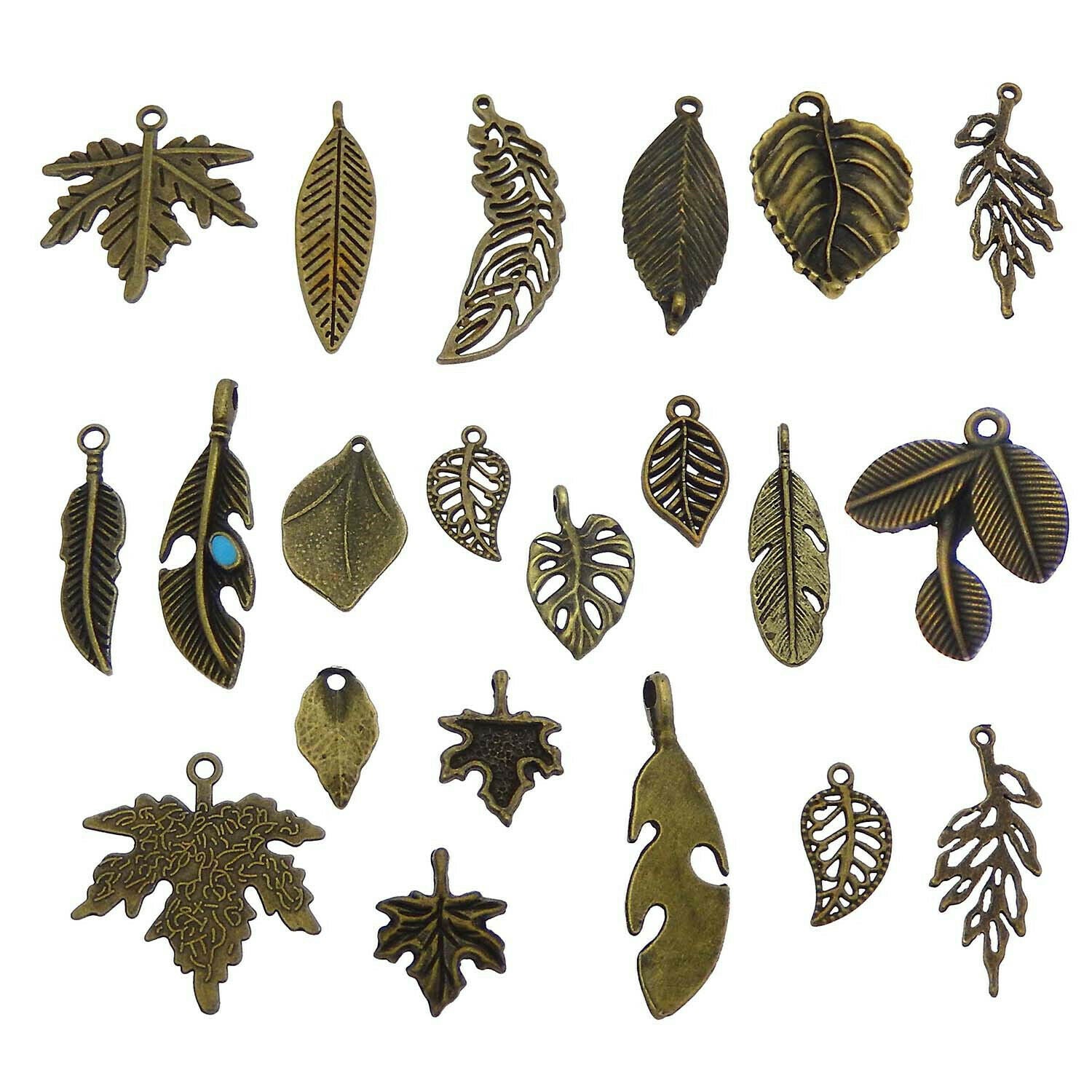 30pcs Jewelry Accessories Retro Bronze Mixed Tree Leaves Alloy Charms Pendants