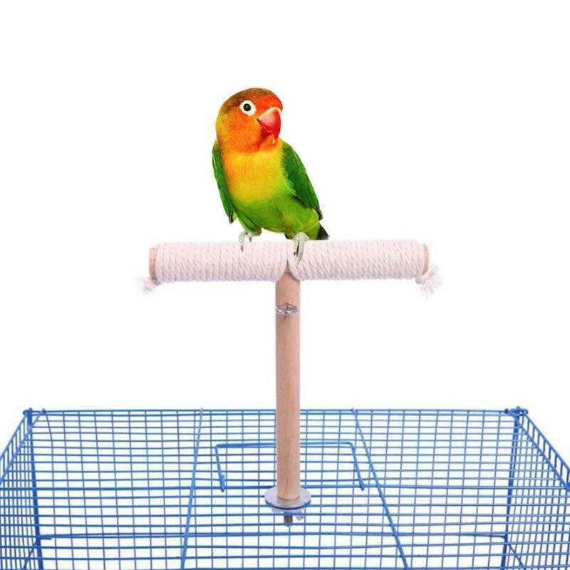 Parrot Wooden Stand Bird Natural Wood Perch Grinding Bar T Shape Easy to Install