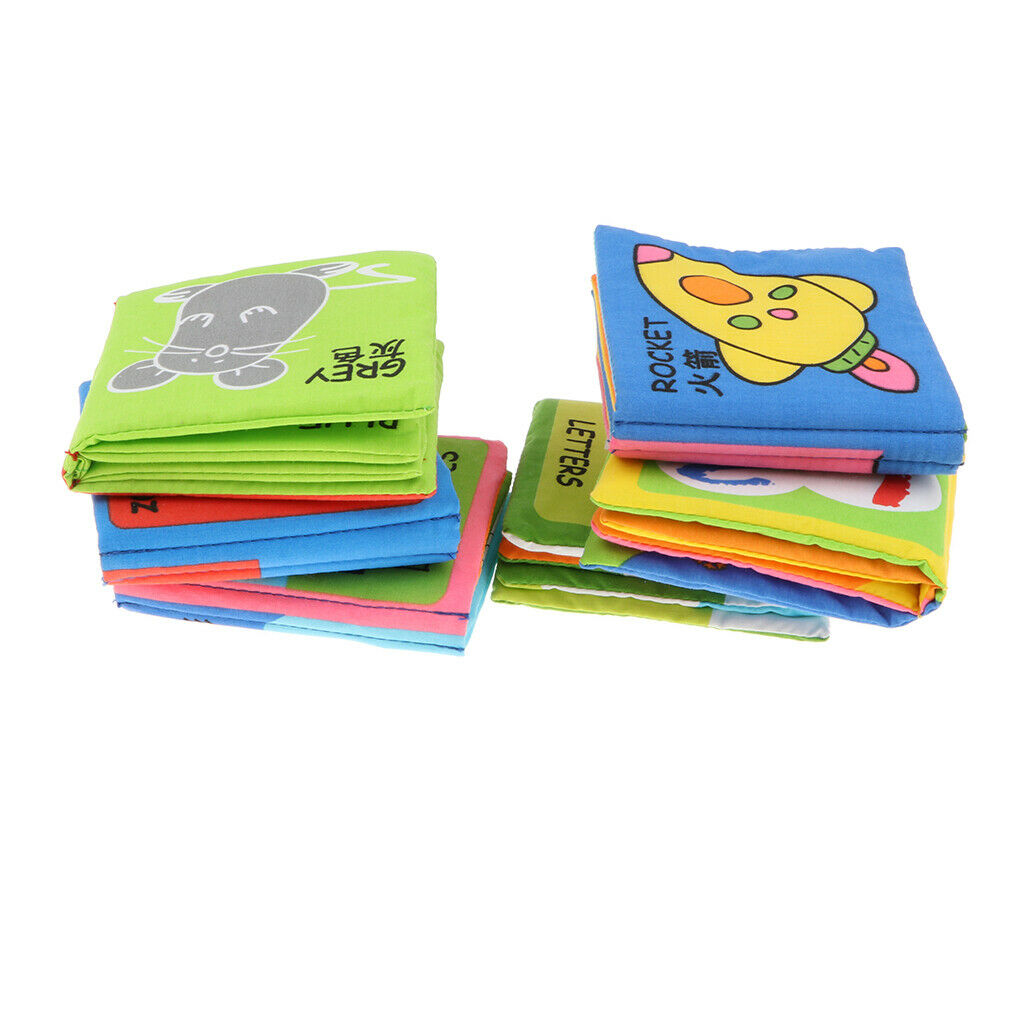 Set of 8 pieces Baby Soft Cloth Books & Rattle Squeaker, Early Number Letter