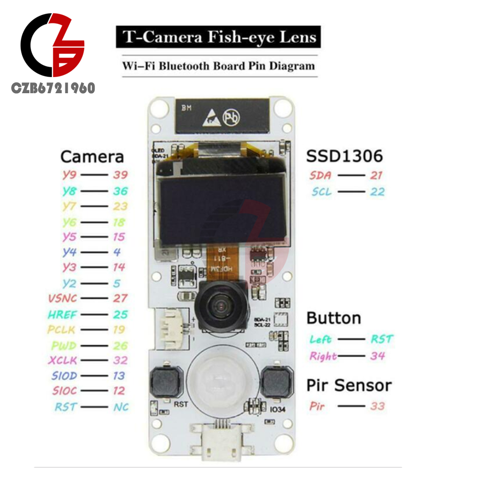 0.96" OLED T-Camera Fish-eye Lens OV2640 Board ESP32 WROVER PSRAM Camera Module