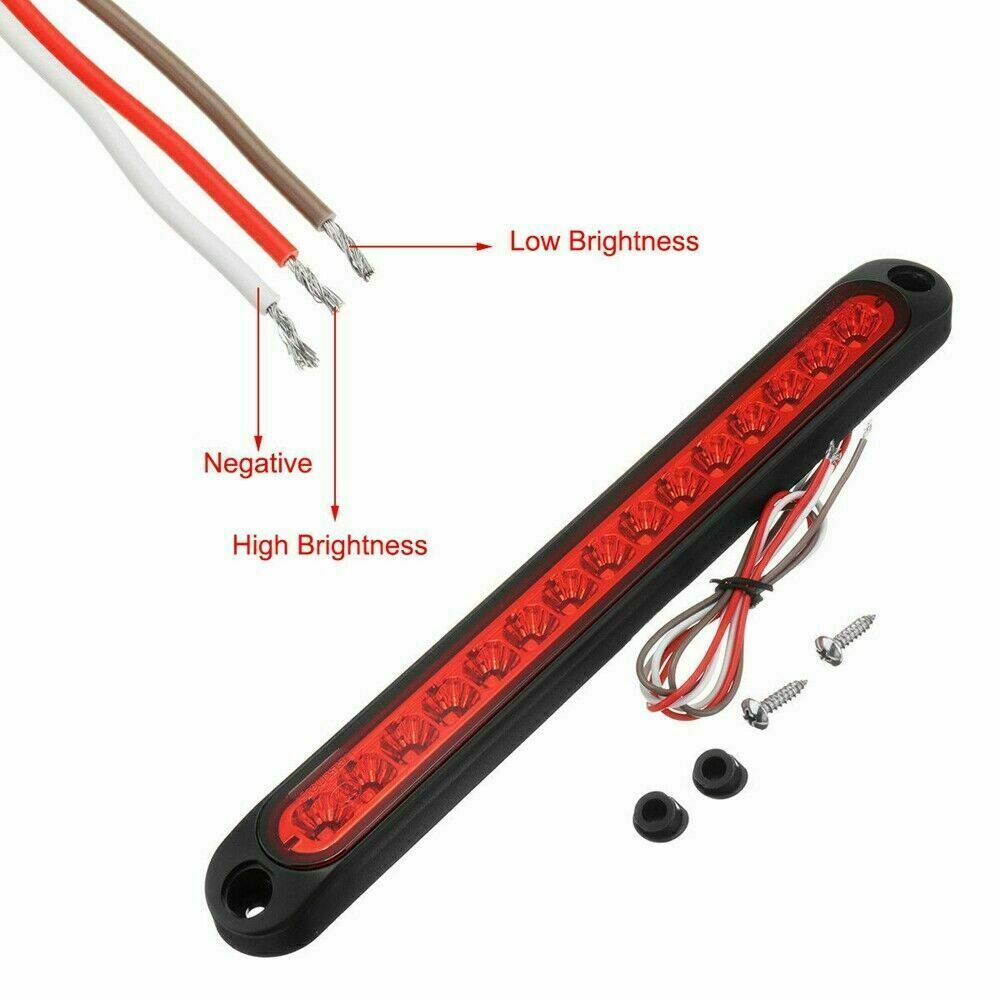 25CM 15 LED Red Sealed Trailer Truck RV Stop Tail Rear Brake Turn Light Bar