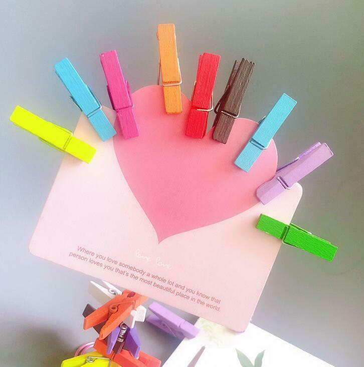 40X DIY Multicolor Wooden Clothe Photo Paper Peg Clothespin Craft Clips 35mm