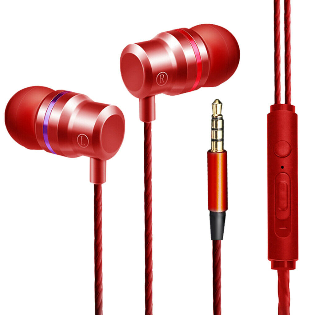 Universal in-ear bass earphones with microphone and remote control red