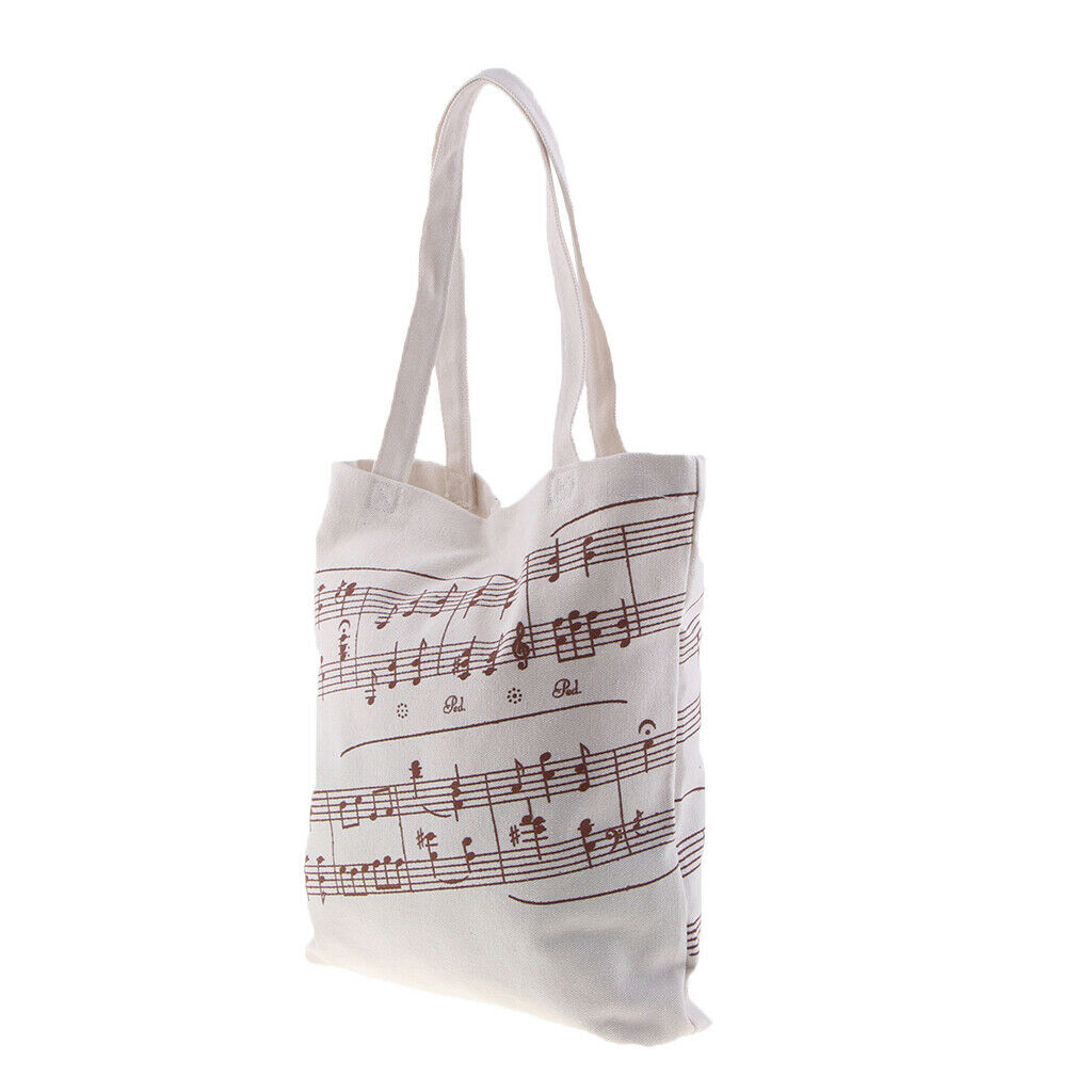 Women Girls Casual Music Notes Tote Shopper Bag Shoulder Handbag White