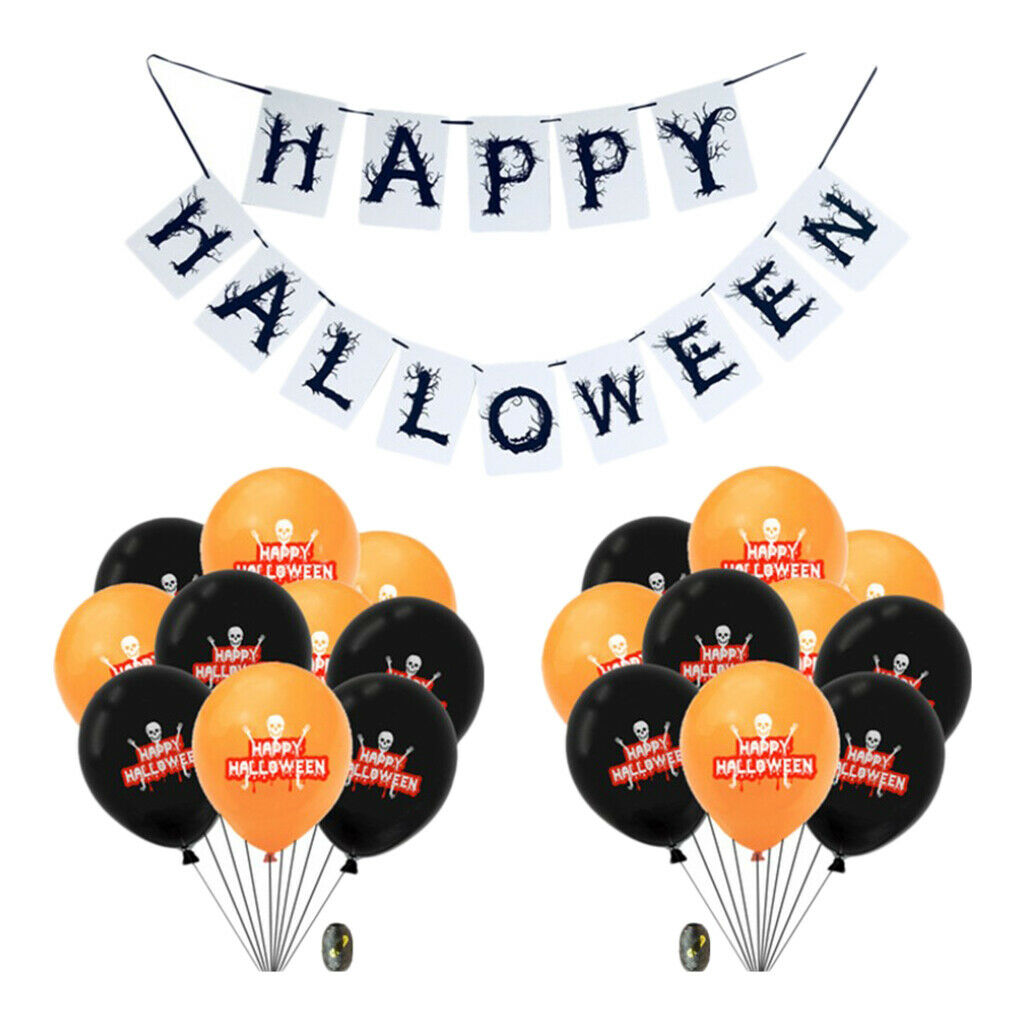 22Ct Halloween Hanging Banner and Balloons House Decorations - Black and Orange