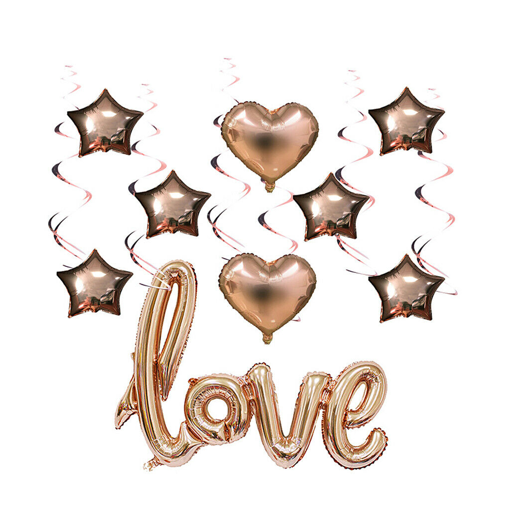 15pcs Love Heart Star Foil Balloons with Hanging Spiral Wedding Decor