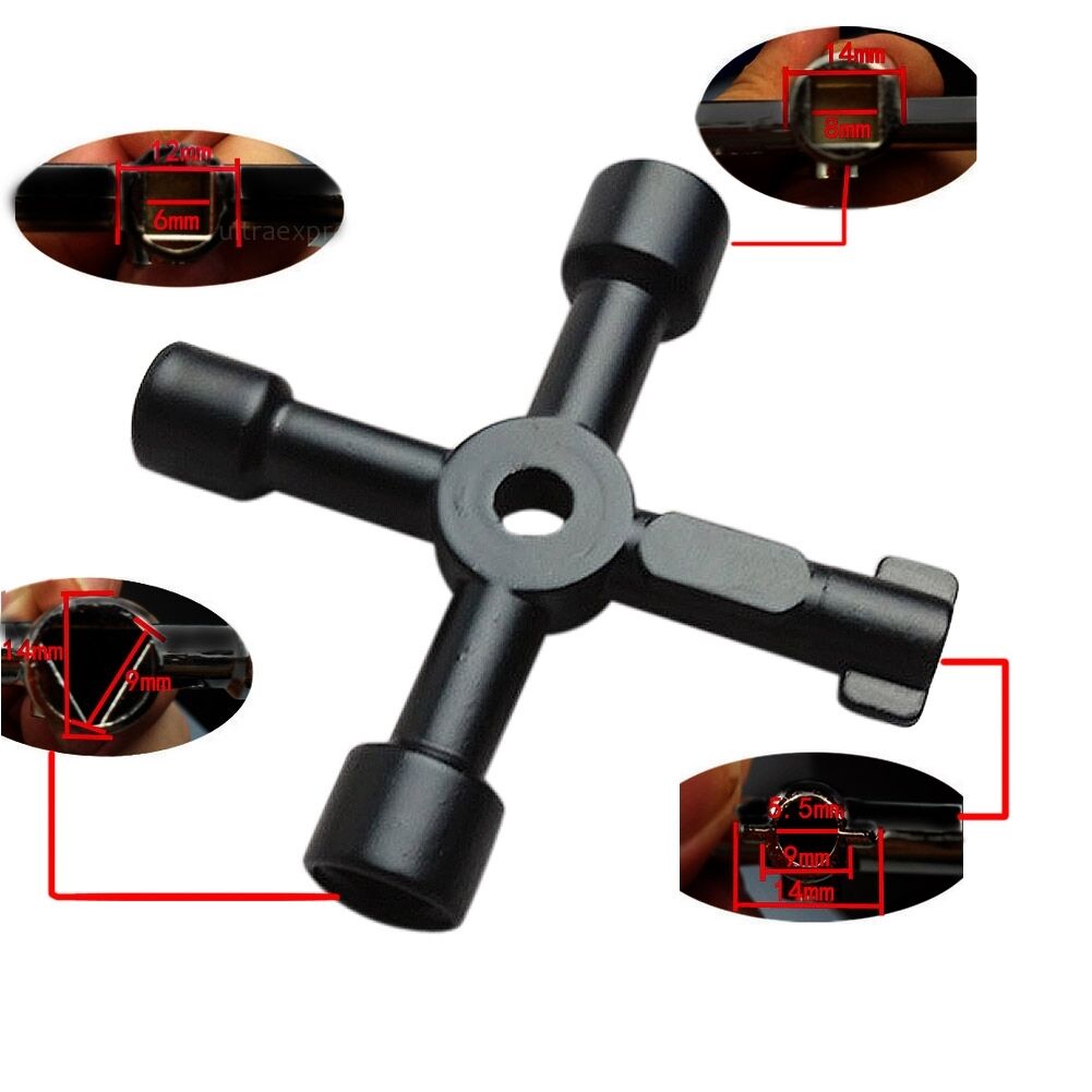 4 Way Black Utility Multi Cross wrench For Gas Electric Cupboard Meter Box Tools