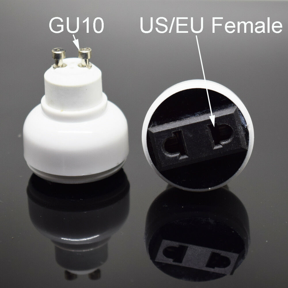 10pcs GU10 Male to US EU 2 Prong Female Socket Halogen CFL Bulb Lamp Adapter
