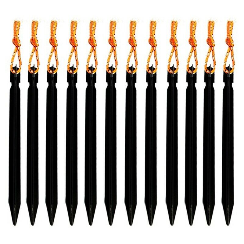 12 Pcs Aluminum Alloy Tent Pegs Nail with Rope Stake Camping Hiking EquipmenC1S4