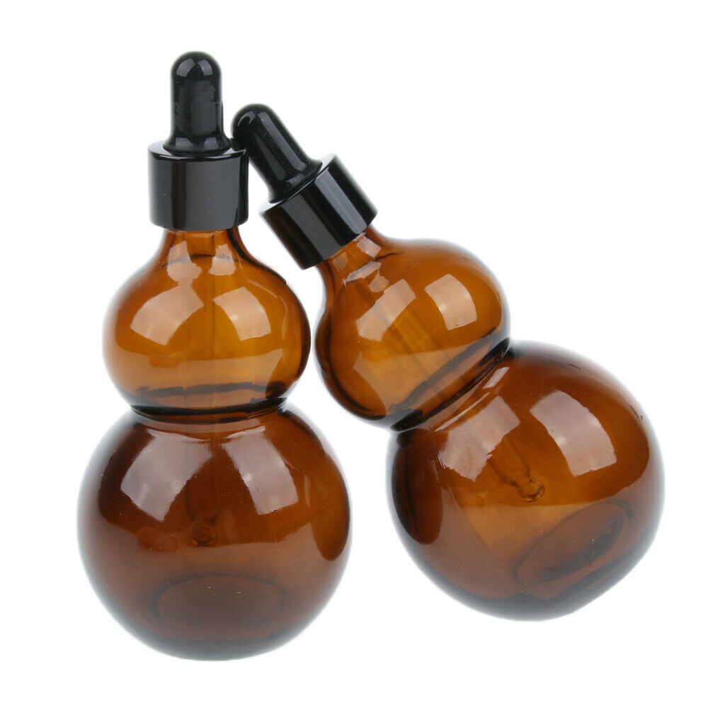 2Pcs Gourd Shaped Empty Amber Glass Dropper Bottles w/Pipette for Essential Oil