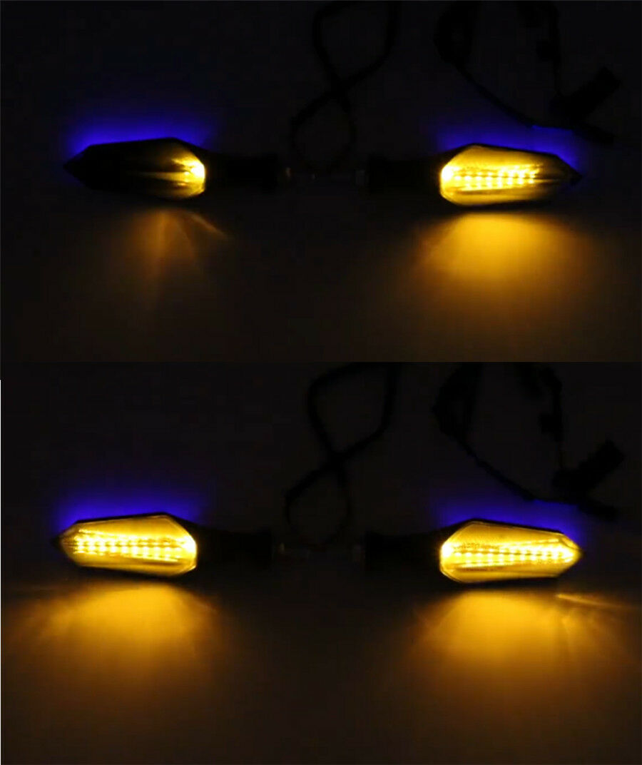 1 Pair 12V Motorcycle 2 IN 1 Flowing Turn Signal Light Blue LED Guiding Backlit