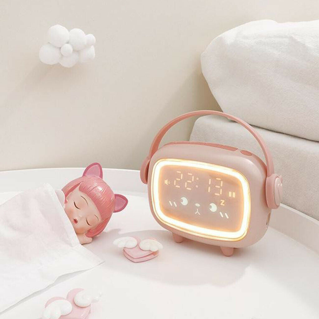 Kids  Alarm Clock Night Light  for Bedroom Children Sleep Trainer Pink