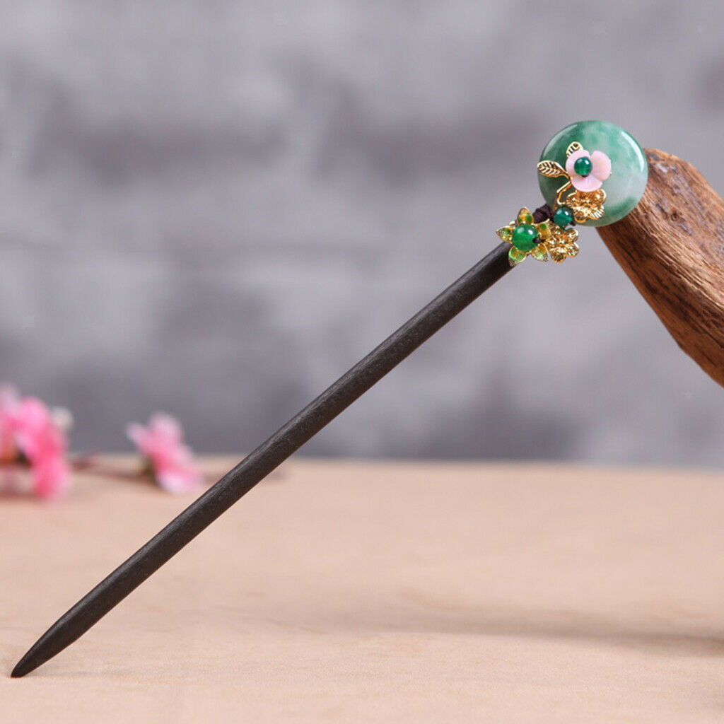 Styling Wood Jade Flower Hair Stick Hair Sticks