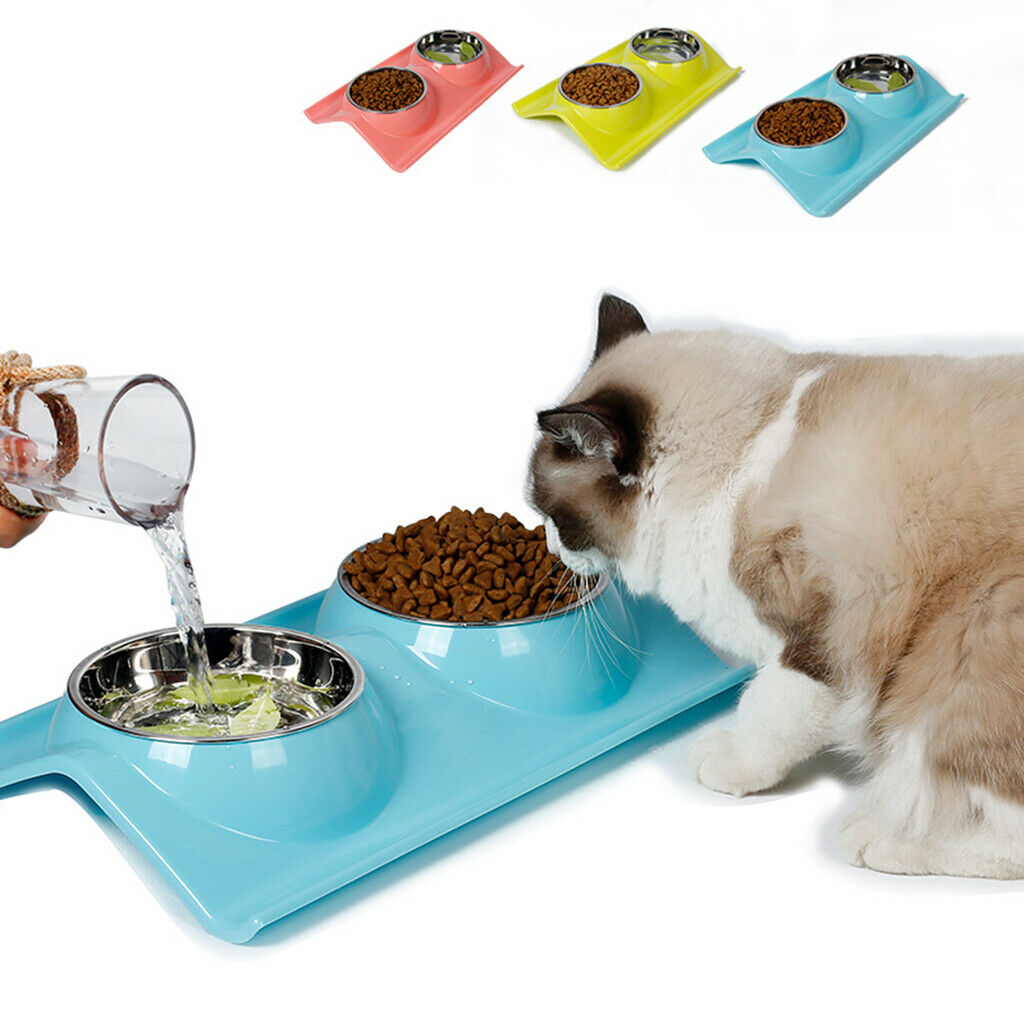 Stainless Steal Pet Food Water Dish Portable Puppy Cat Feeding Bowl Pink