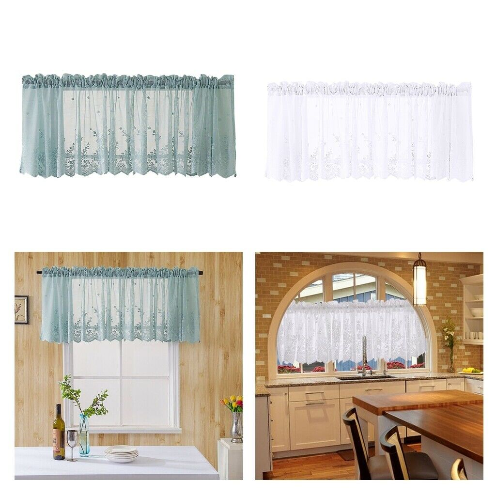 2pcs/set Short Embroidered Lace Voiles Kitchen Window Valances 51x16inch