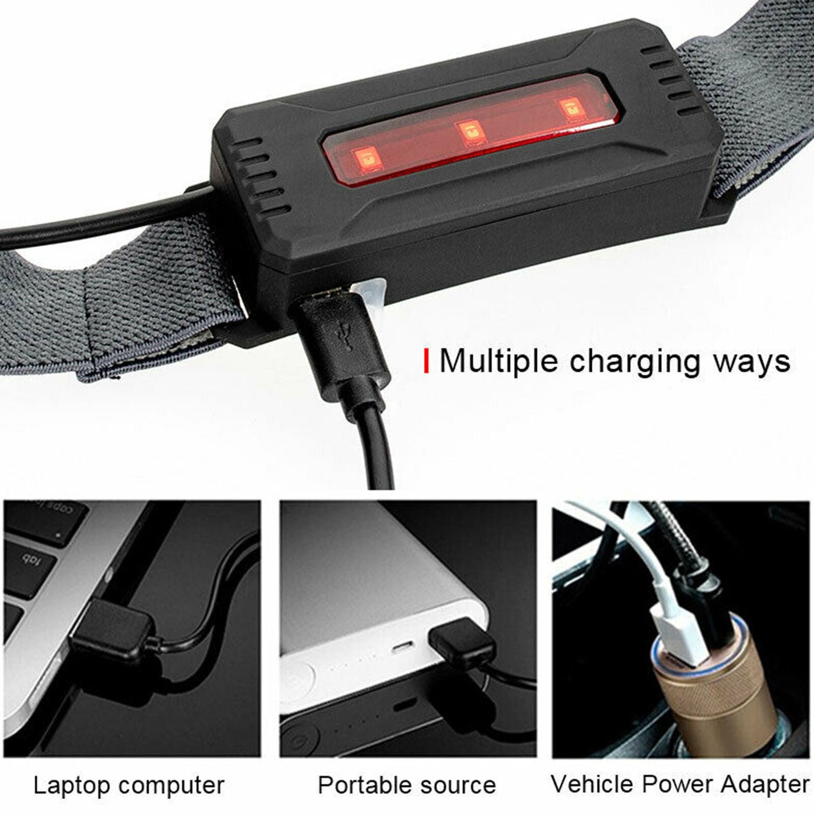 3Mode COB+LED Headlamp Headlight Torch Flashlight Work Light Bar Head Band Lamp