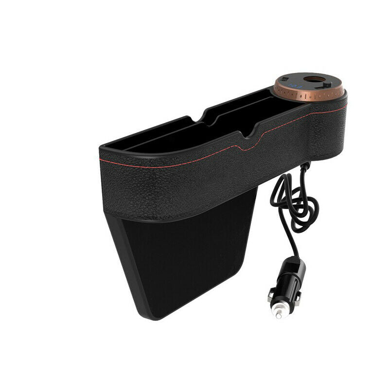 Leather 12-24V Car Seat Slotted Storage Box with Mobile Phone Charger 5V/2.1A