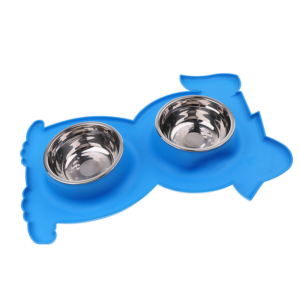 No-Spill and Non-Skid Pet Double Bowl Dog Cat Food Water Feeder  Blue