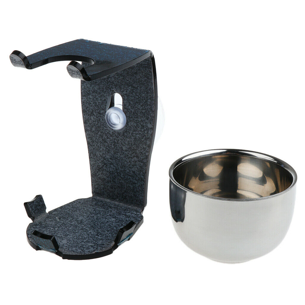 Men's Stainless Steel Soap Bowl Acrylic Frame Razor Stand Shave Brush Set